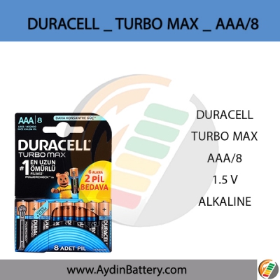 باتری نیم قلمی آلکالاین دوراسل DURACELL -AAA8 TURBO MAX